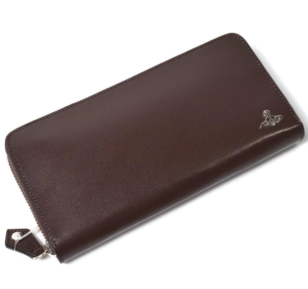 未使用 ヴィヴィアンウエストウッド 牛革ラウンド 長財布 ブラウン VWK829