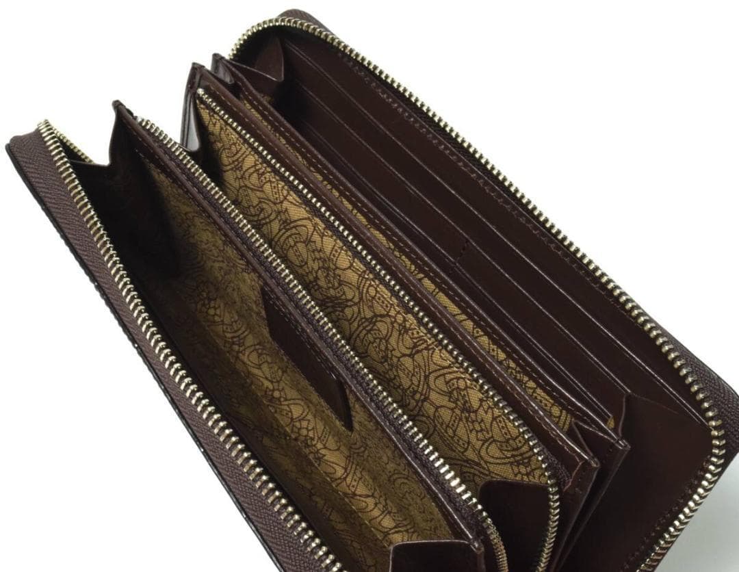 未使用 ヴィヴィアンウエストウッド 牛革ラウンド 長財布 ブラウン VWK829