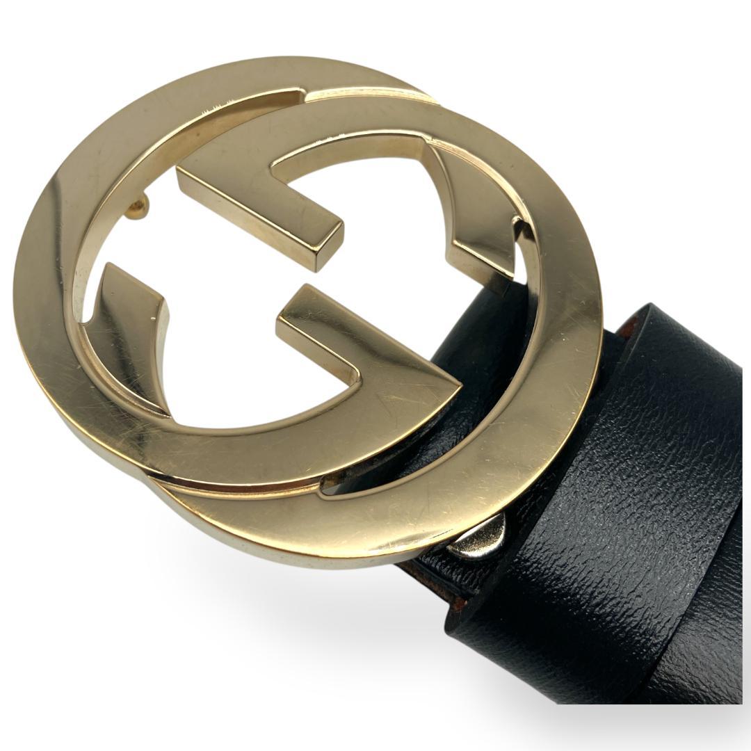 GUCCI グッチ インターロッキングバックル ベルト付き ゴールド ブラック