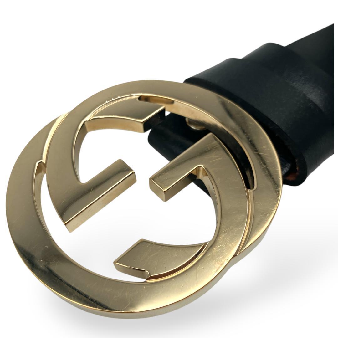 GUCCI グッチ インターロッキングバックル ベルト付き ゴールド ブラック