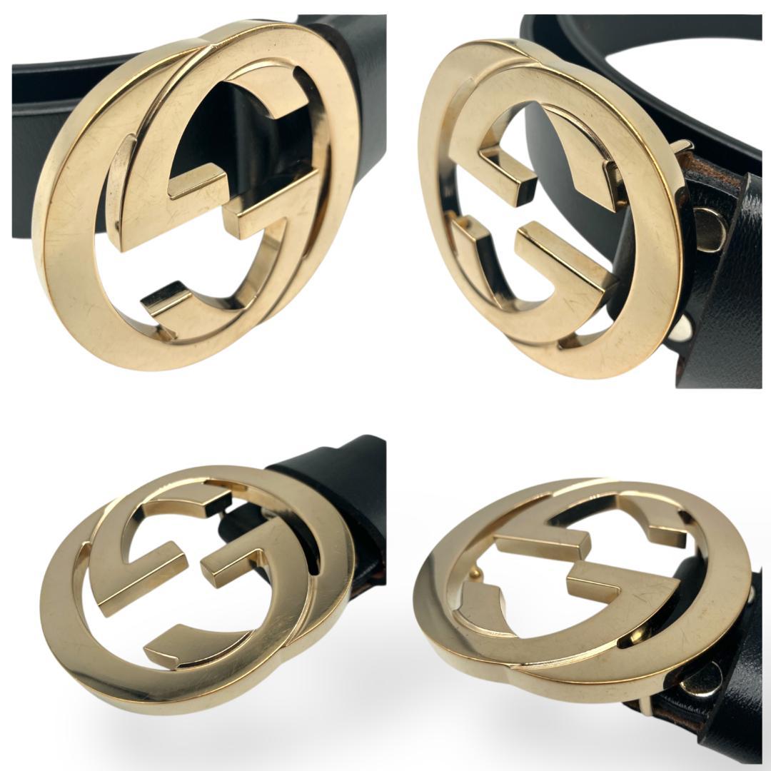 GUCCI グッチ インターロッキングバックル ベルト付き ゴールド ブラック
