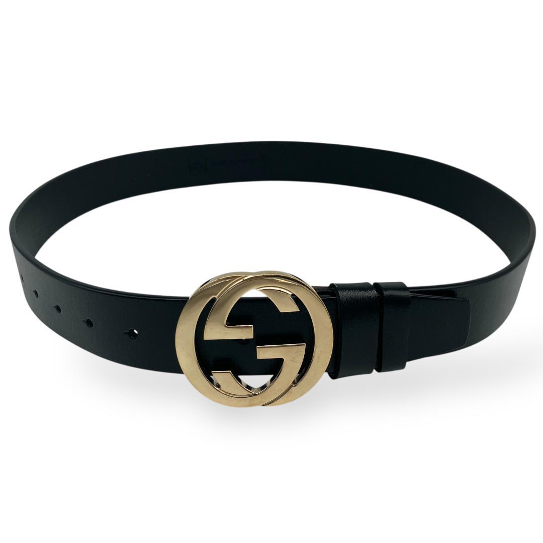 GUCCI グッチ インターロッキングバックル ベルト付き ゴールド ブラック