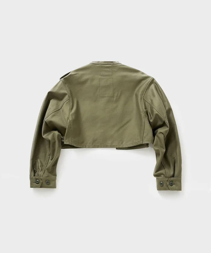 HYKE オリーブ クロップドジャケット ショルダーパッド付き