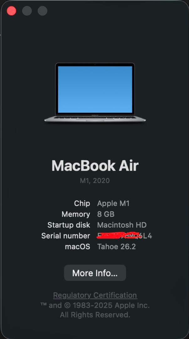 【美品】MacBook Air M1 2020 8GB/256GB