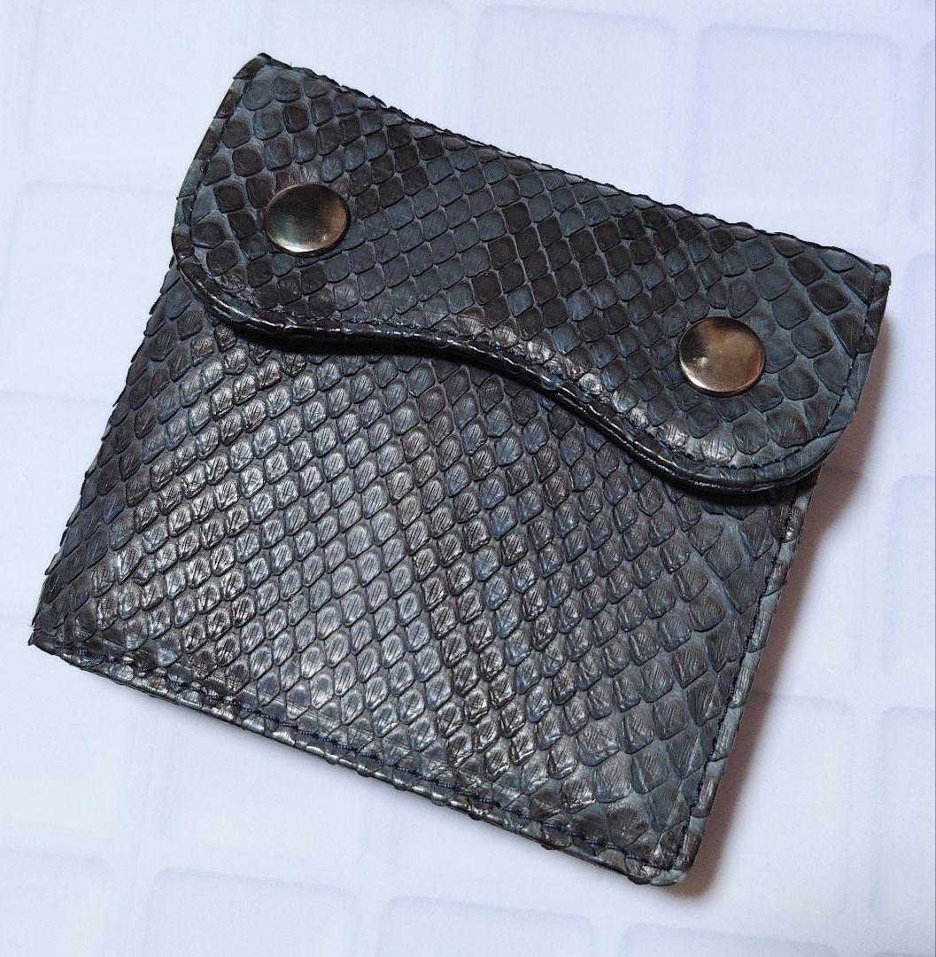 蛇革 本革 二つ折り財布 小銭入れ パイソン レザー ケース ヘビ革財布
