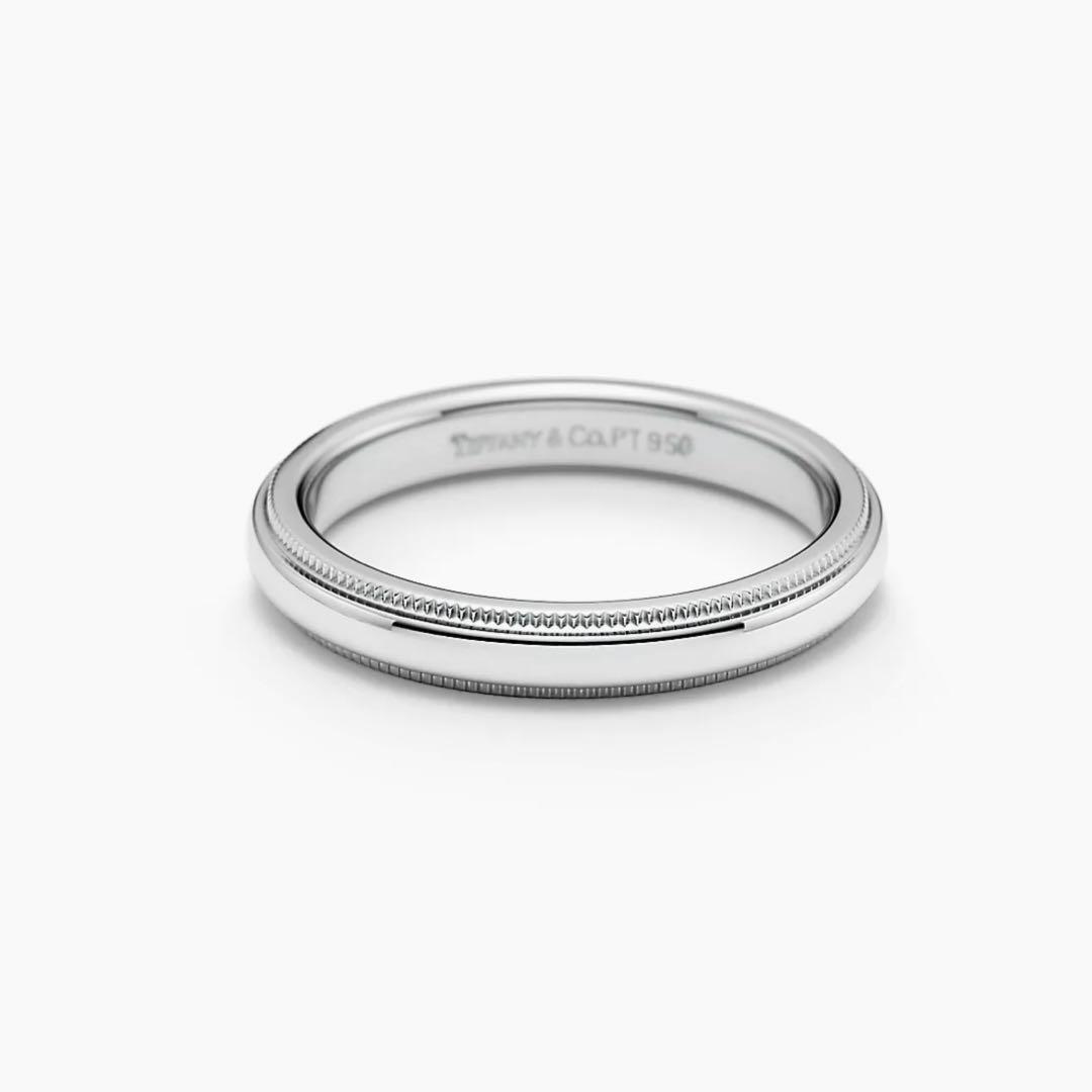 極美品　ティファニー　トゥギャザーミルグレインバンドリング　20号　プラチナ