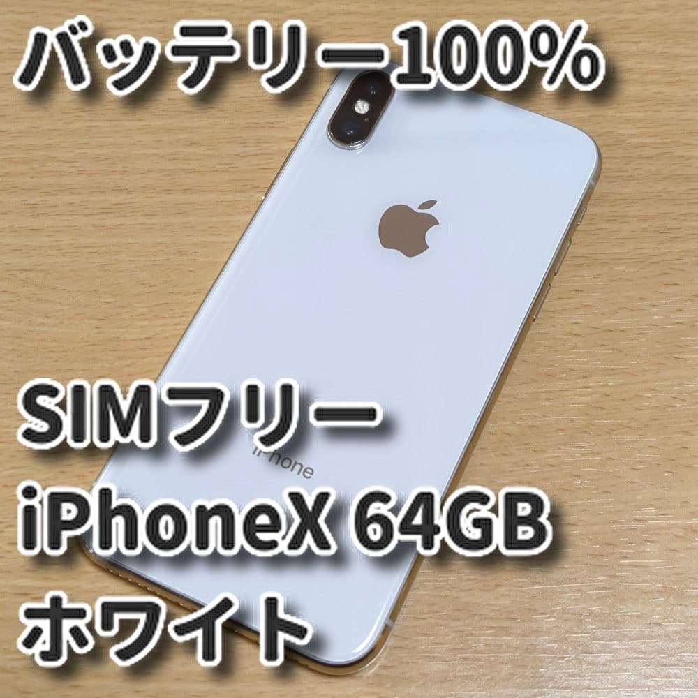 バッテリー100% SIMフリー iPhone X 64GB シルバー