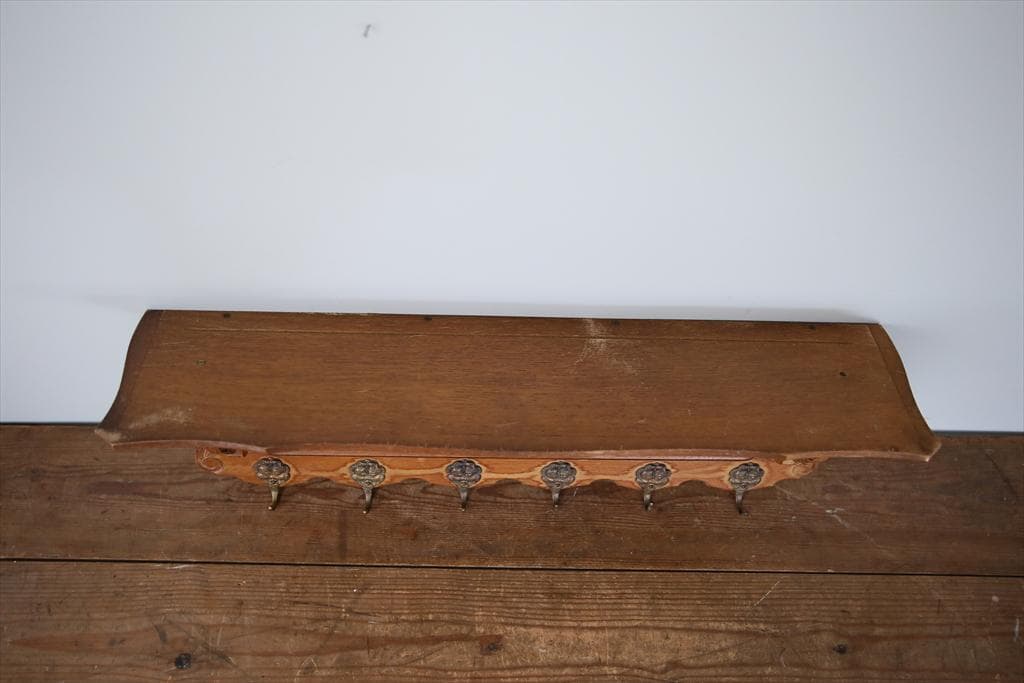 フランスアンティーク木製ウォールフック/シェルフ/壁掛けラック(90-86)