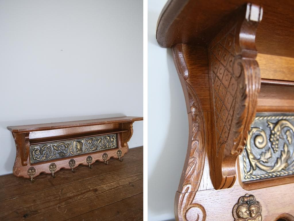 フランスアンティーク木製ウォールフック/シェルフ/壁掛けラック(90-86)