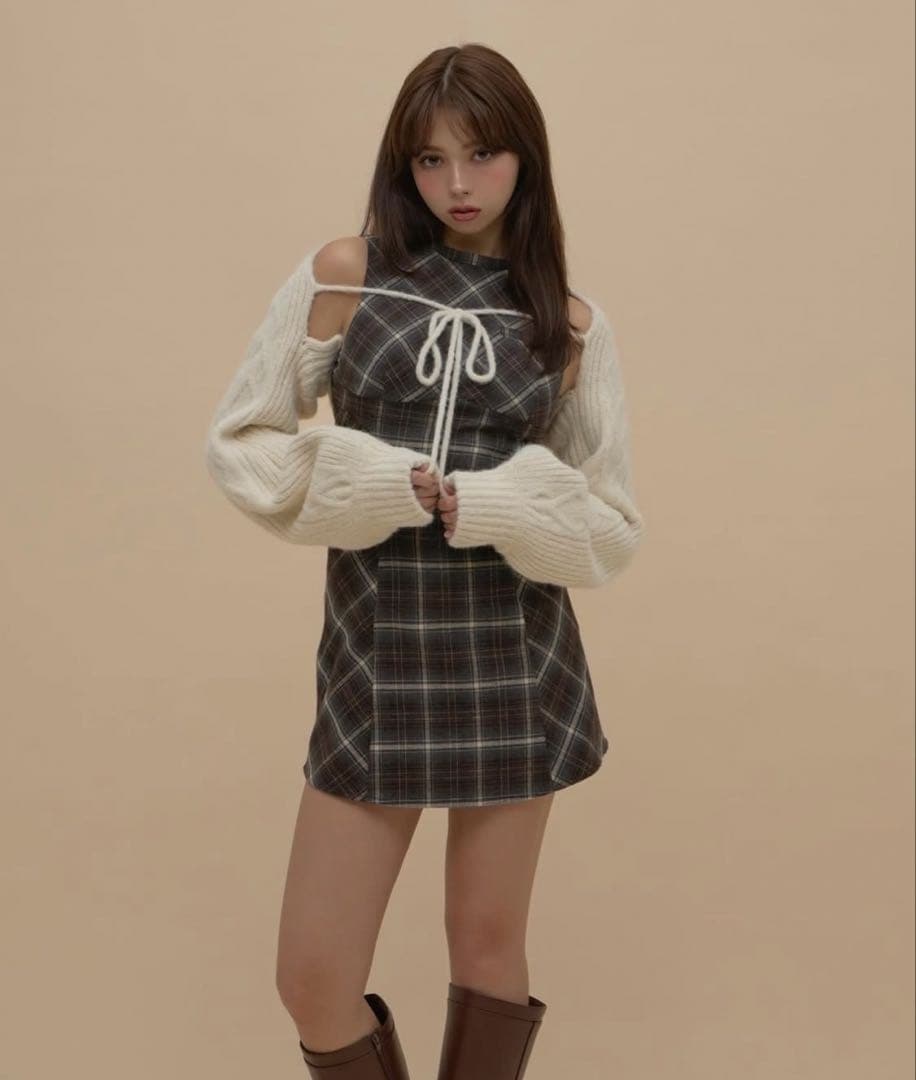 ワンピース Mimi check set mini dress brown
