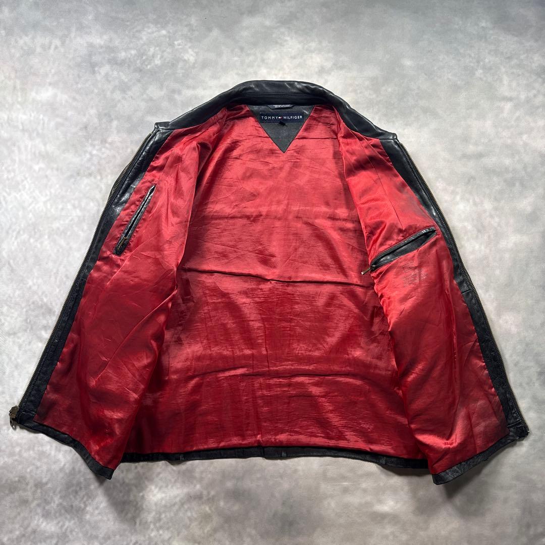 トミーヒルフィガー古着00sカウレザー本革ジャケットシングル　S98