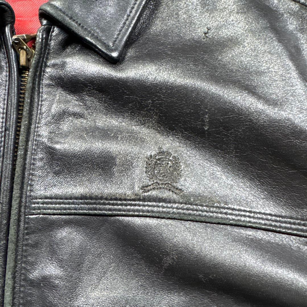 トミーヒルフィガー古着00sカウレザー本革ジャケットシングル　S98