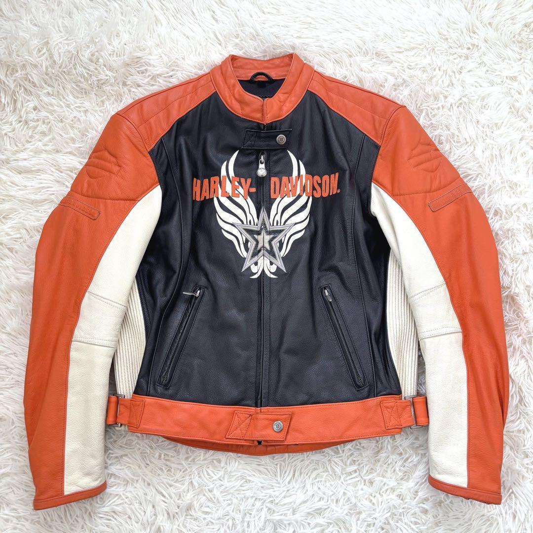 ハーレーダビッドソン シングル ライダースジャケット 革ジャン レディースL
