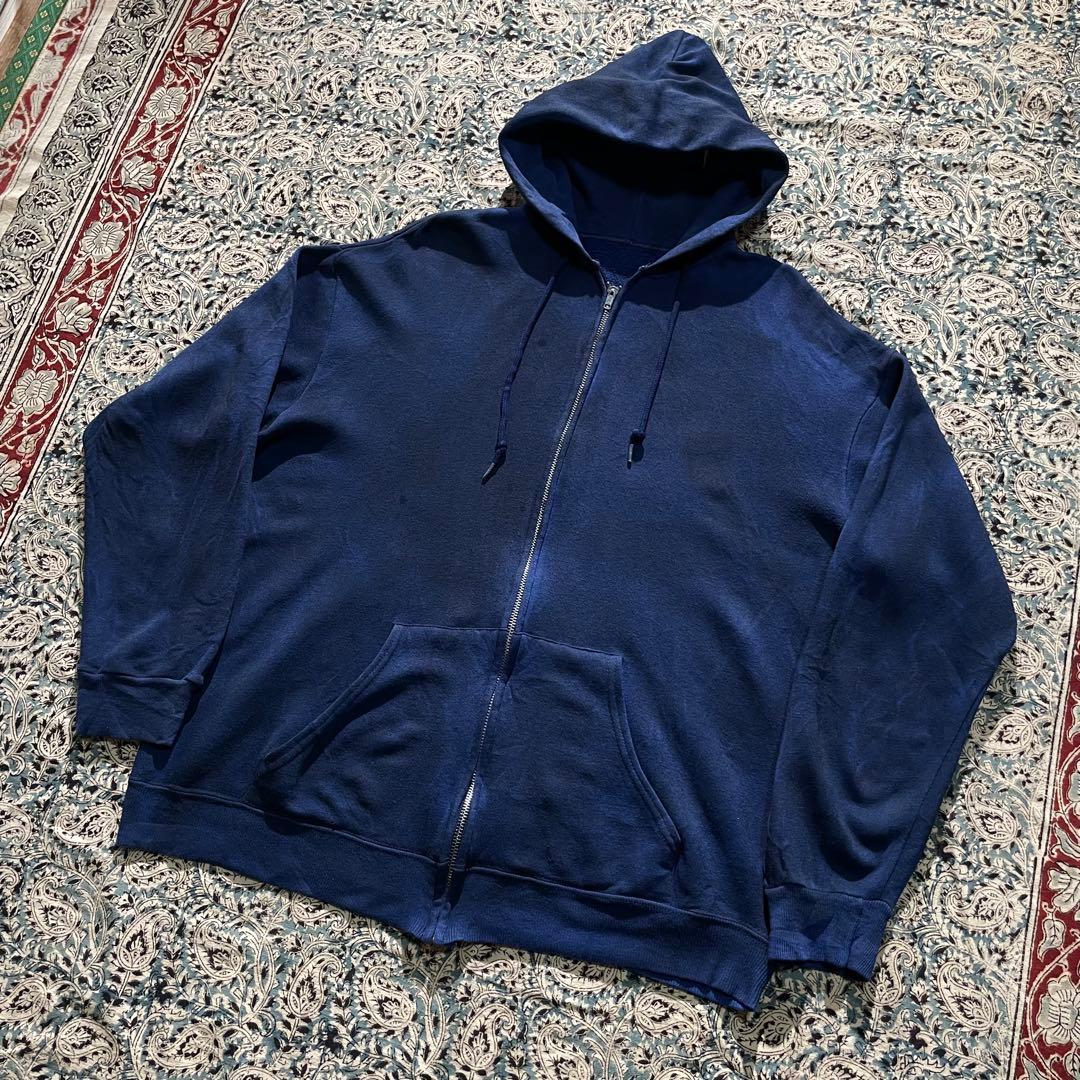 70s ボックス ジップパーカー フェード 短丈 ヴィンテージ 50s 60s