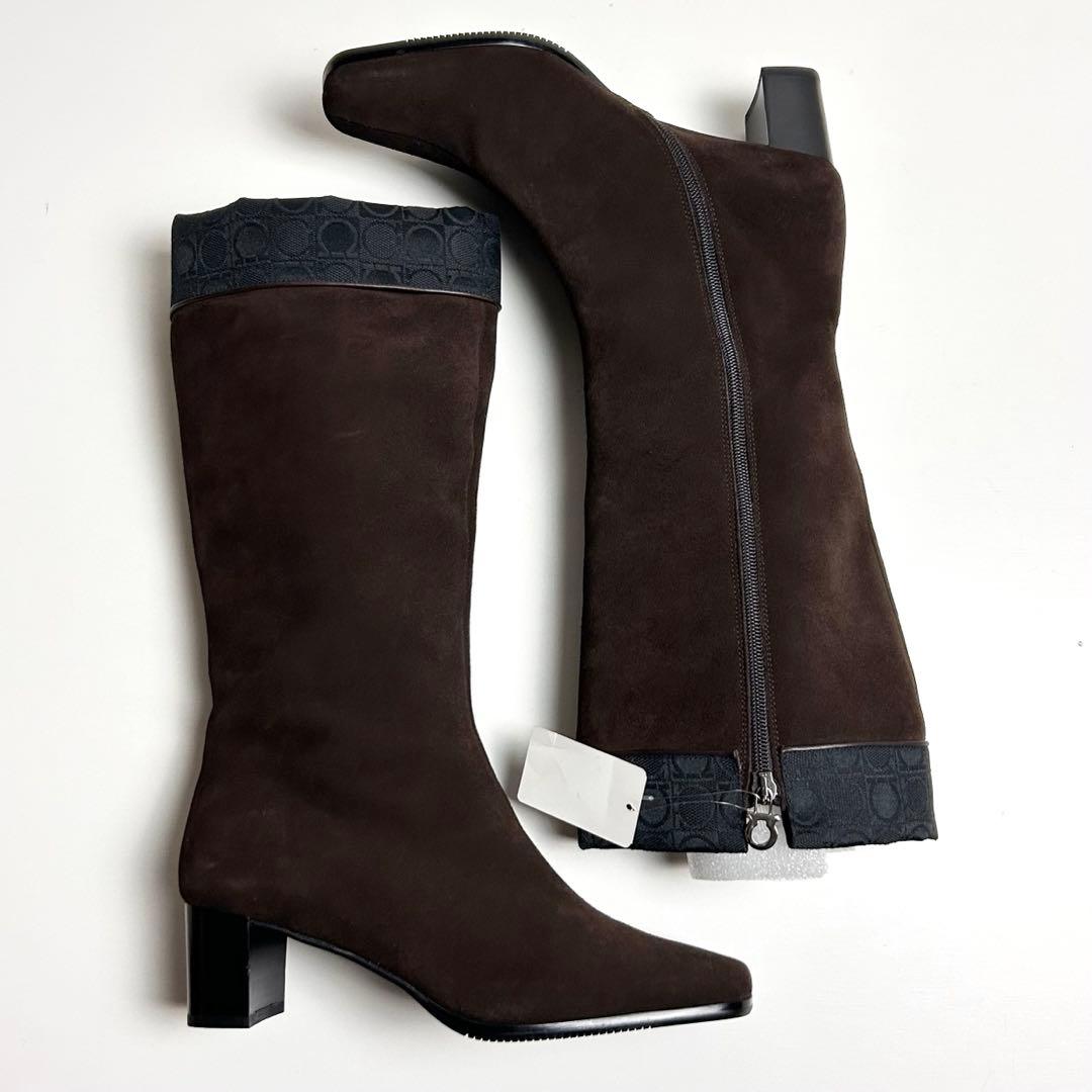 極美品✴︎サルヴァトーレフェラガモ/スエードレザーロングブーツ/ブラウン/23.5