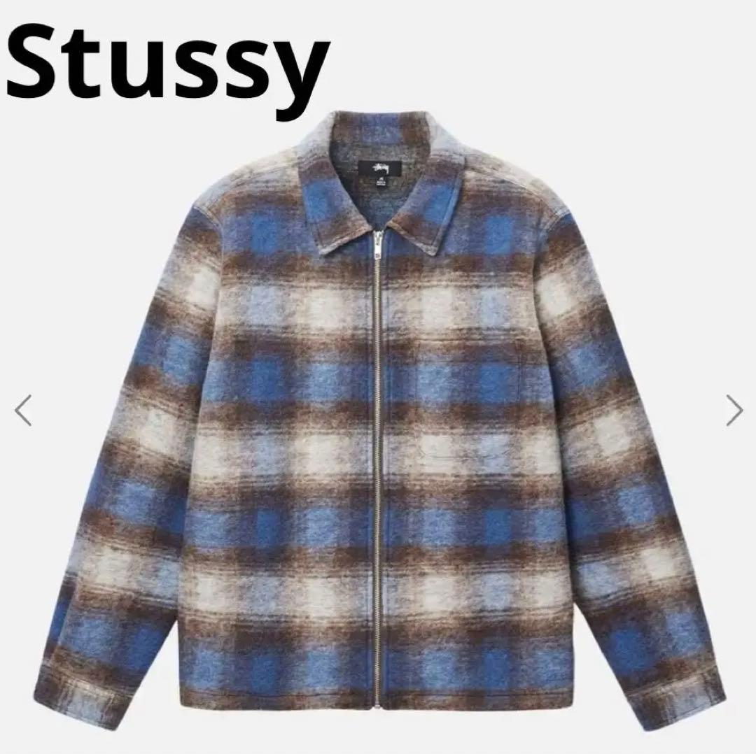 【美品】STUSSY BRUSHED WOOL PLAID ZIP SHIRT