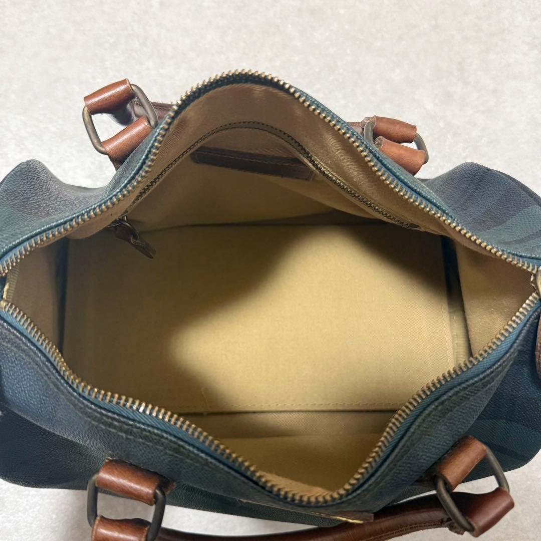 【ポロラルフローレン】美品　ミニボストンバッグ　レザー　チェック柄　グリーン