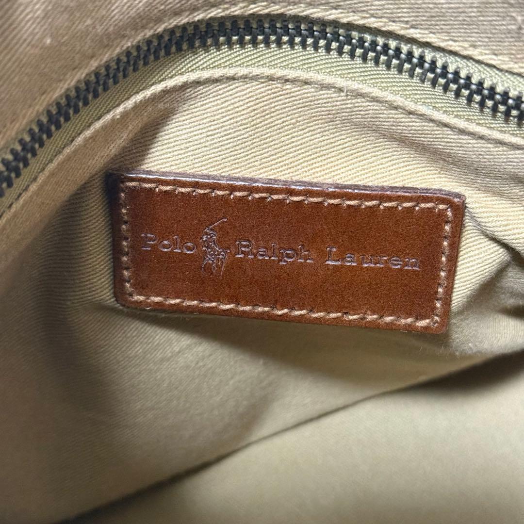 【ポロラルフローレン】美品　ミニボストンバッグ　レザー　チェック柄　グリーン