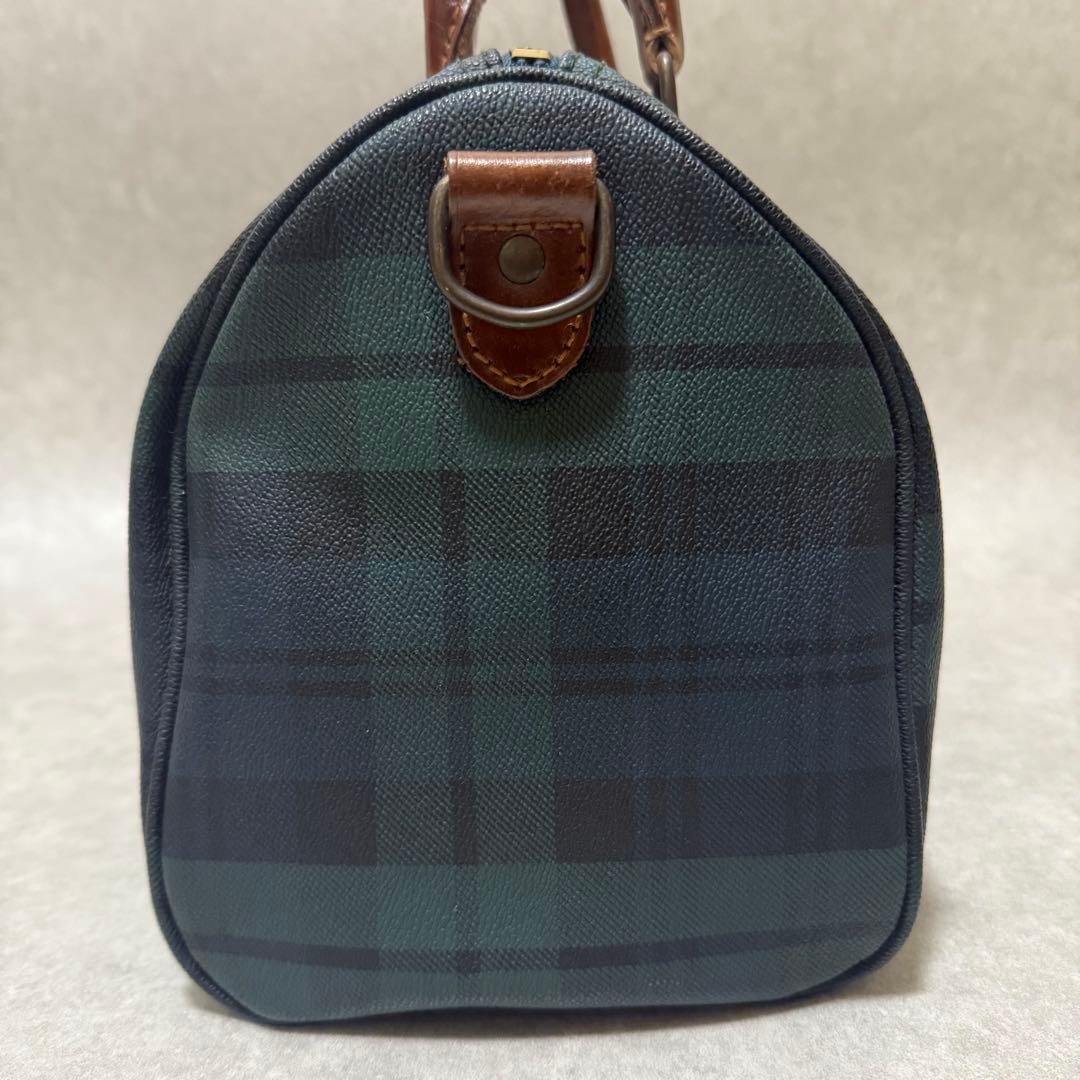【ポロラルフローレン】美品　ミニボストンバッグ　レザー　チェック柄　グリーン