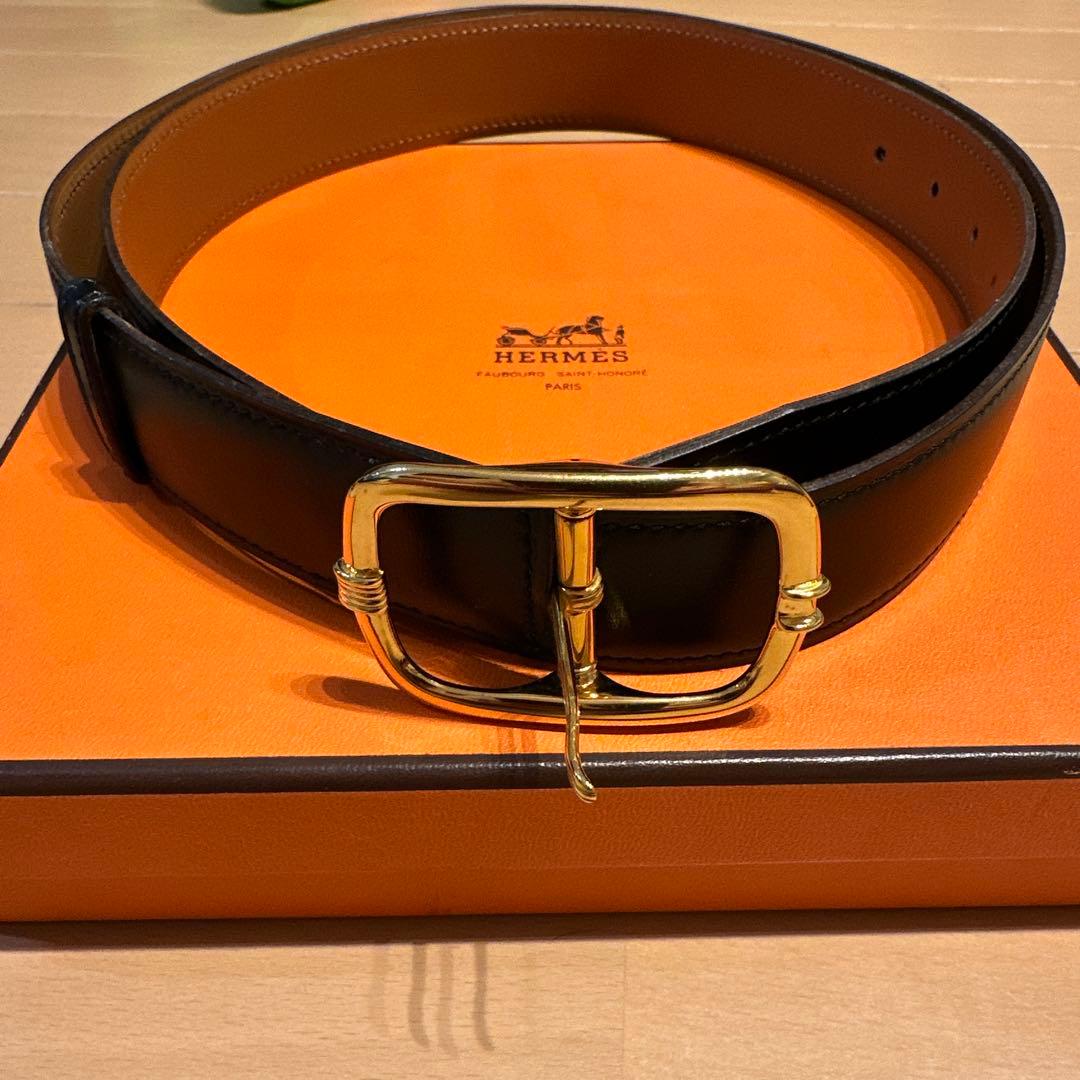 エルメス　黒レザーベルト 金色バックル 約110cm 100の刻印あり