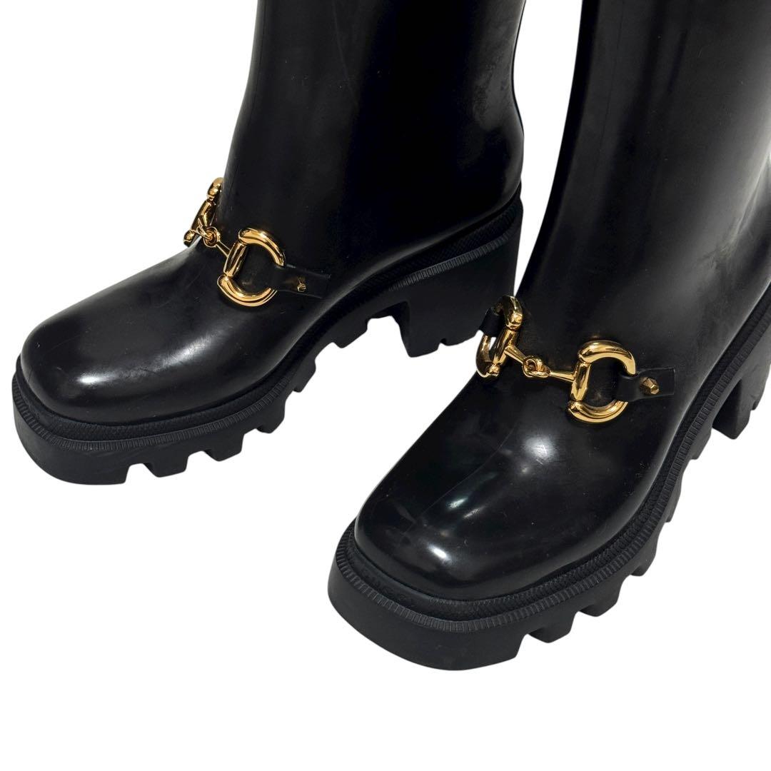 美品　箱あり　GUCCI グッチ　レインブーツ　ホースビット　金具　厚底　36