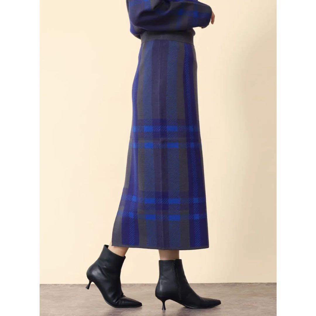 ヤマダヤ　FENNEL ビッグチェックナローニットスカート （チャコールグレー）