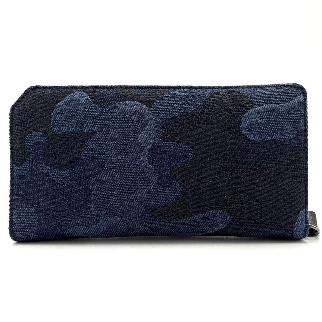 【極美品】ジミーチュウ メンズ 長財布 ラウンドファスナー カモフラ ネイビー