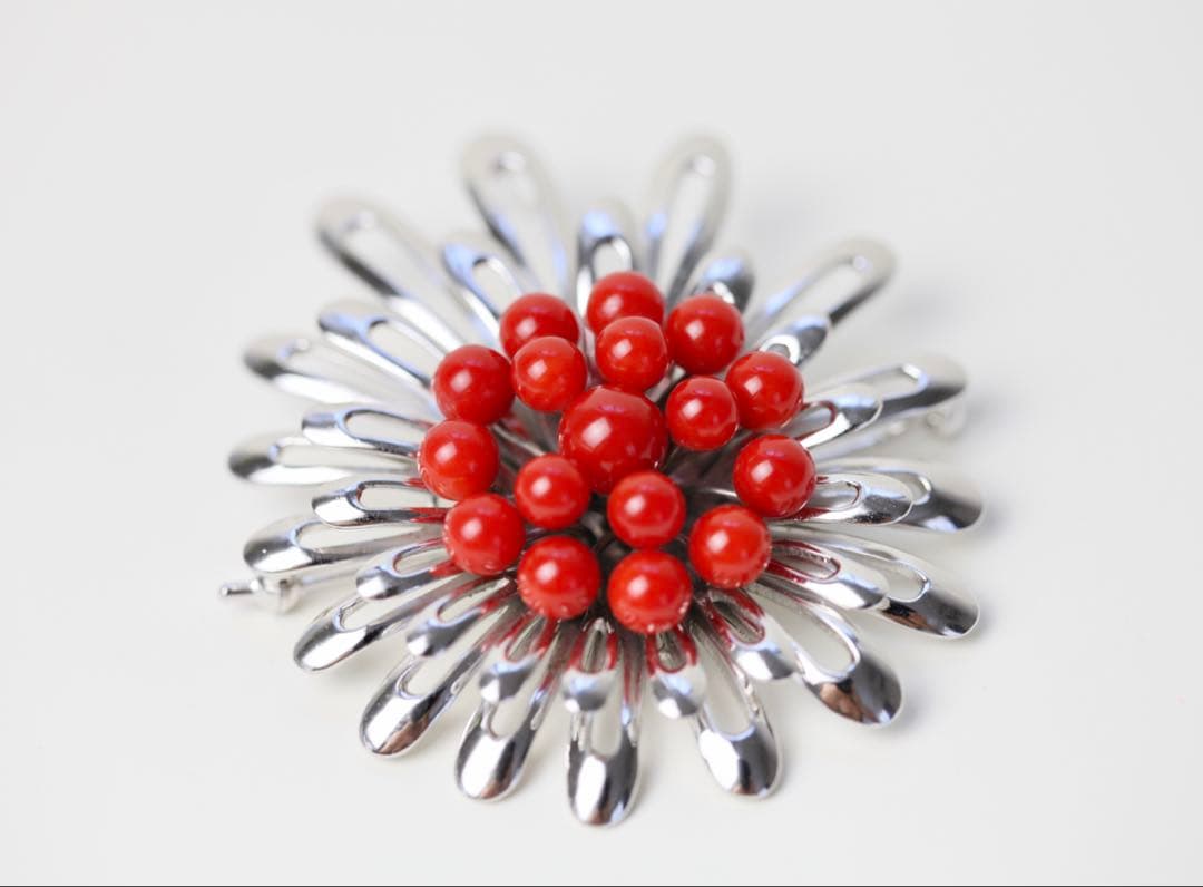 赤珊瑚　ネックレス　サンゴ　ペンダントトップ　ブローチ　silver刻印