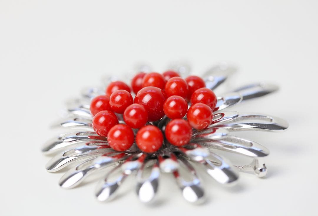 赤珊瑚　ネックレス　サンゴ　ペンダントトップ　ブローチ　silver刻印