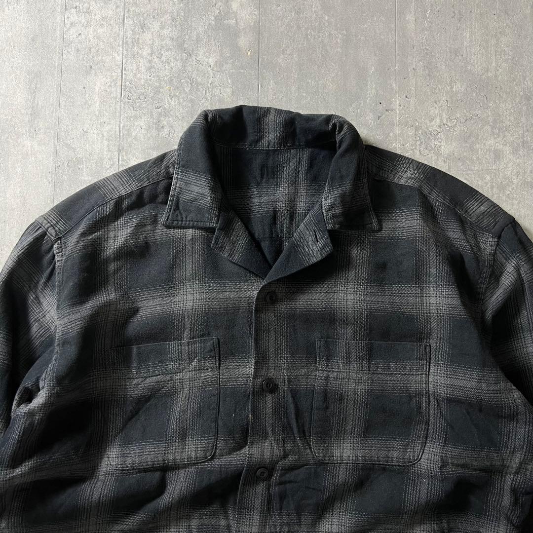 90s オープンカラー　開襟シャツ　オンブレチェック　シャドーチェック