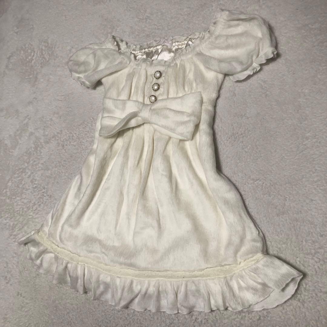 LIZ LISA ビッグリボン　オフショルニットワンピース　パールバタン　フリル