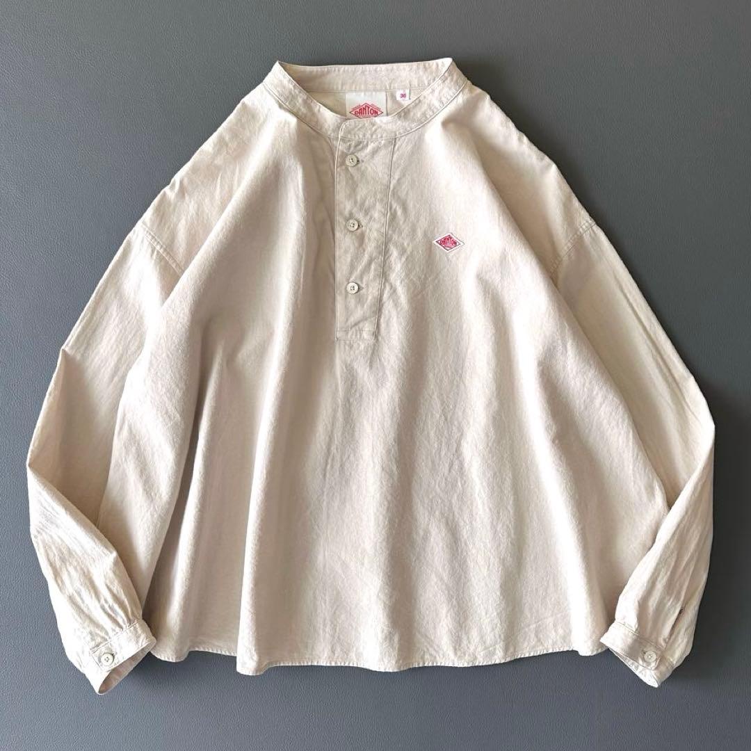 美品 ダントン ヘンリーネック プルオーバーシャツ 36 アイボリー