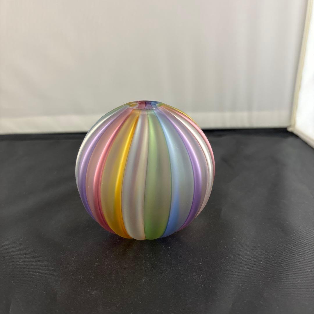 作家物　虹色ガラスの一輪挿し　未使用品