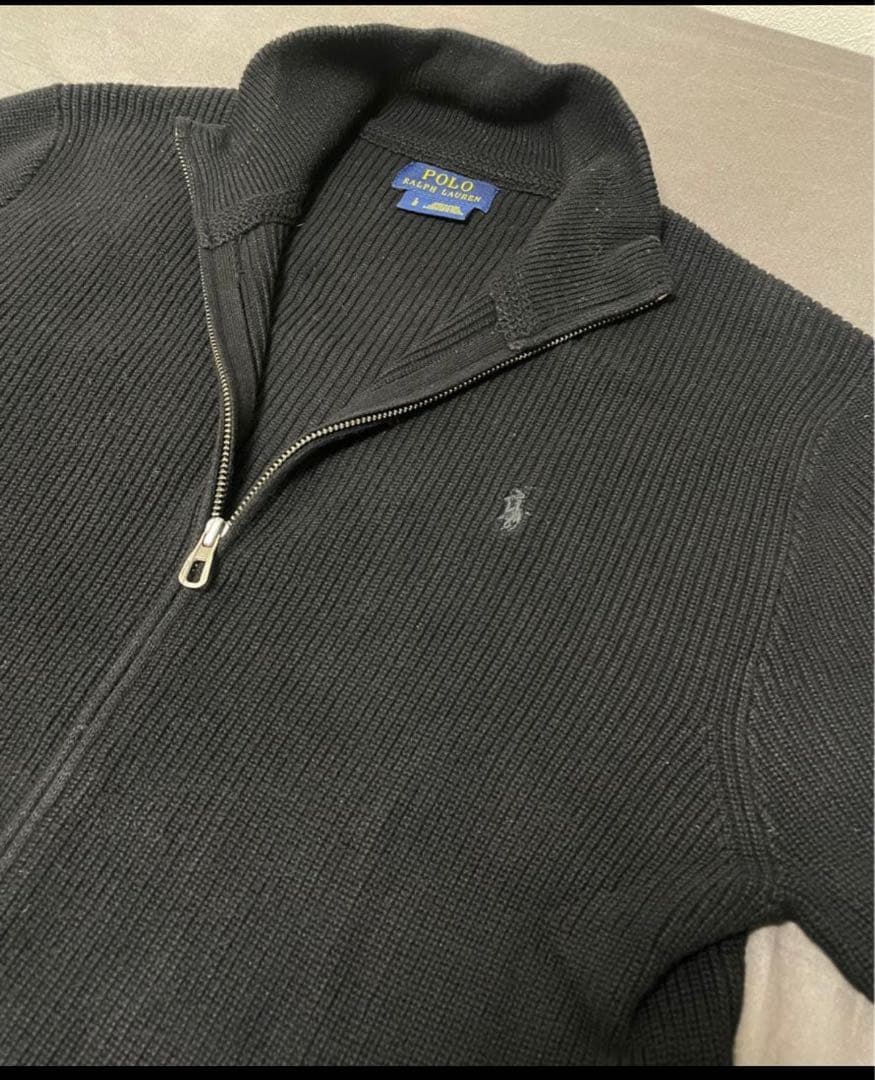 ポロラルフローレン　黒ドライバーズニット　ダブルジップ