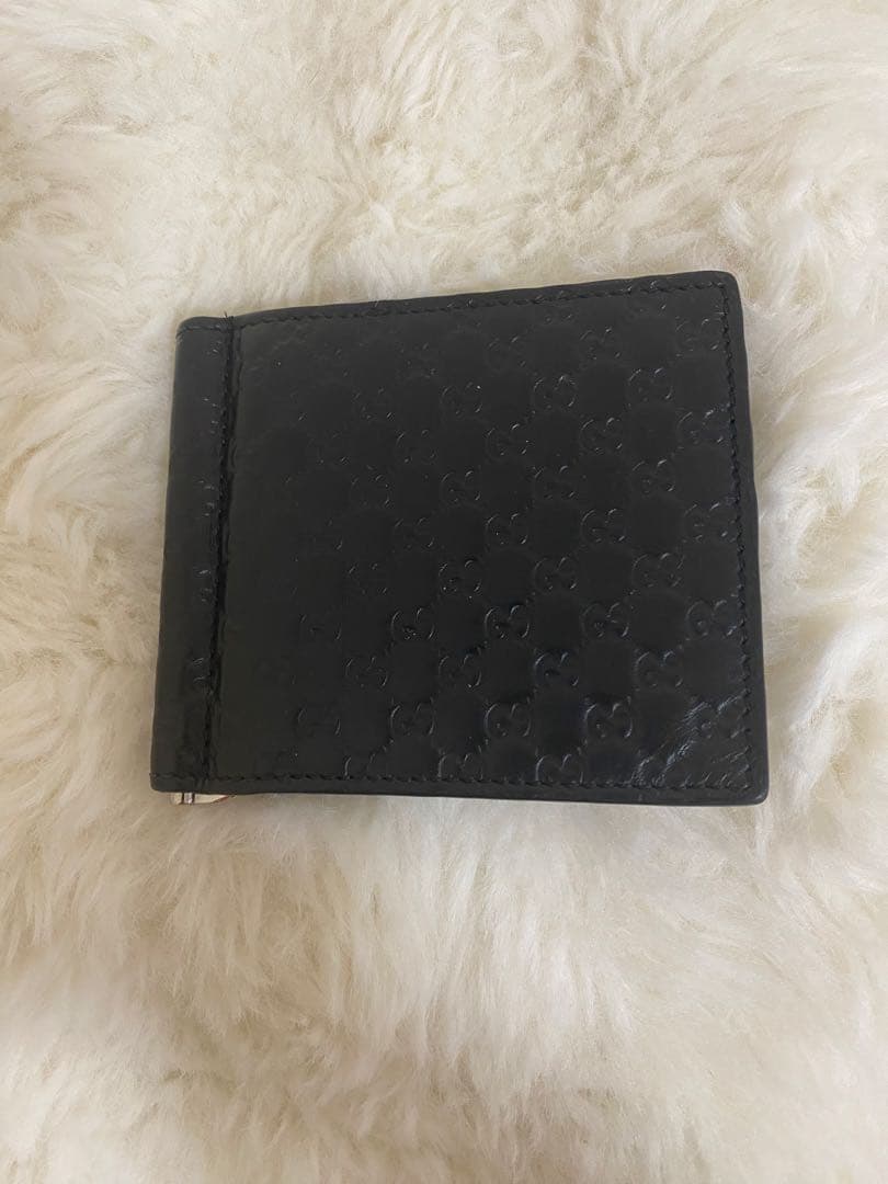 グッチ　GUCCI マネークリップ　マイクロシマ　GG 札入れ　レザー　ブラック