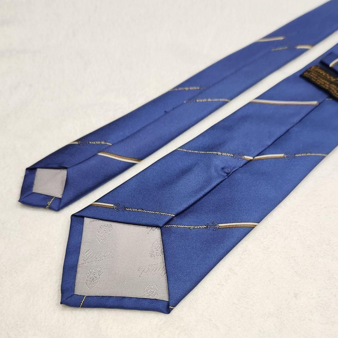 ✴【GUCCI】ハイブランドネクタイ★イカリチェーン柄★くすみ青★メンズ