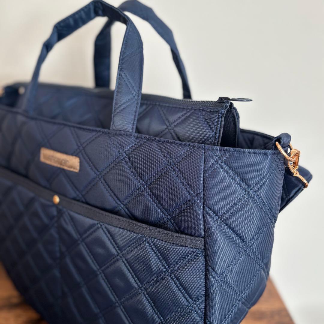 【あつ】ラウンドトートバッグLサイズ　ナイロンオックスキルト　ネイビー