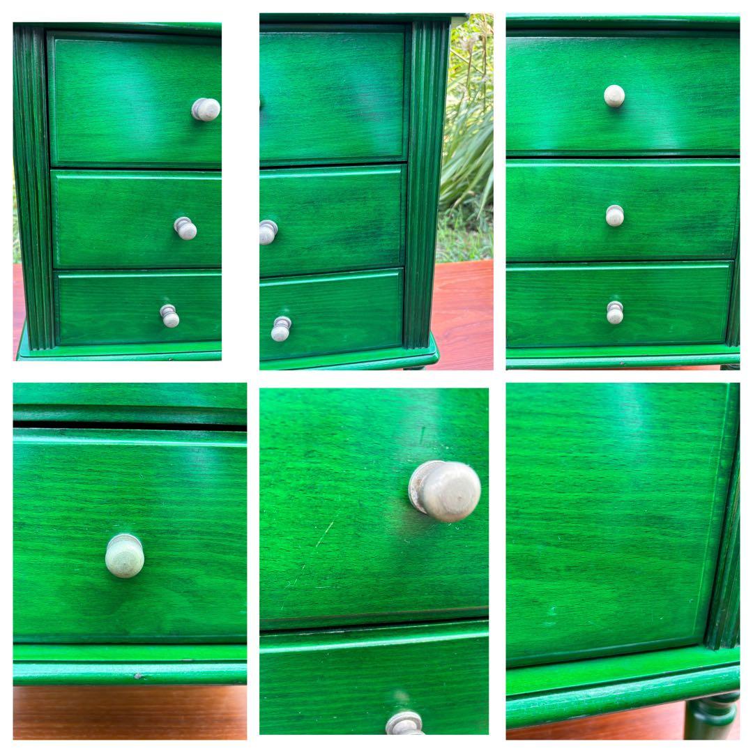 昭和レトロ　グリーンの木製電話台・ファックス台　飾り棚　花台