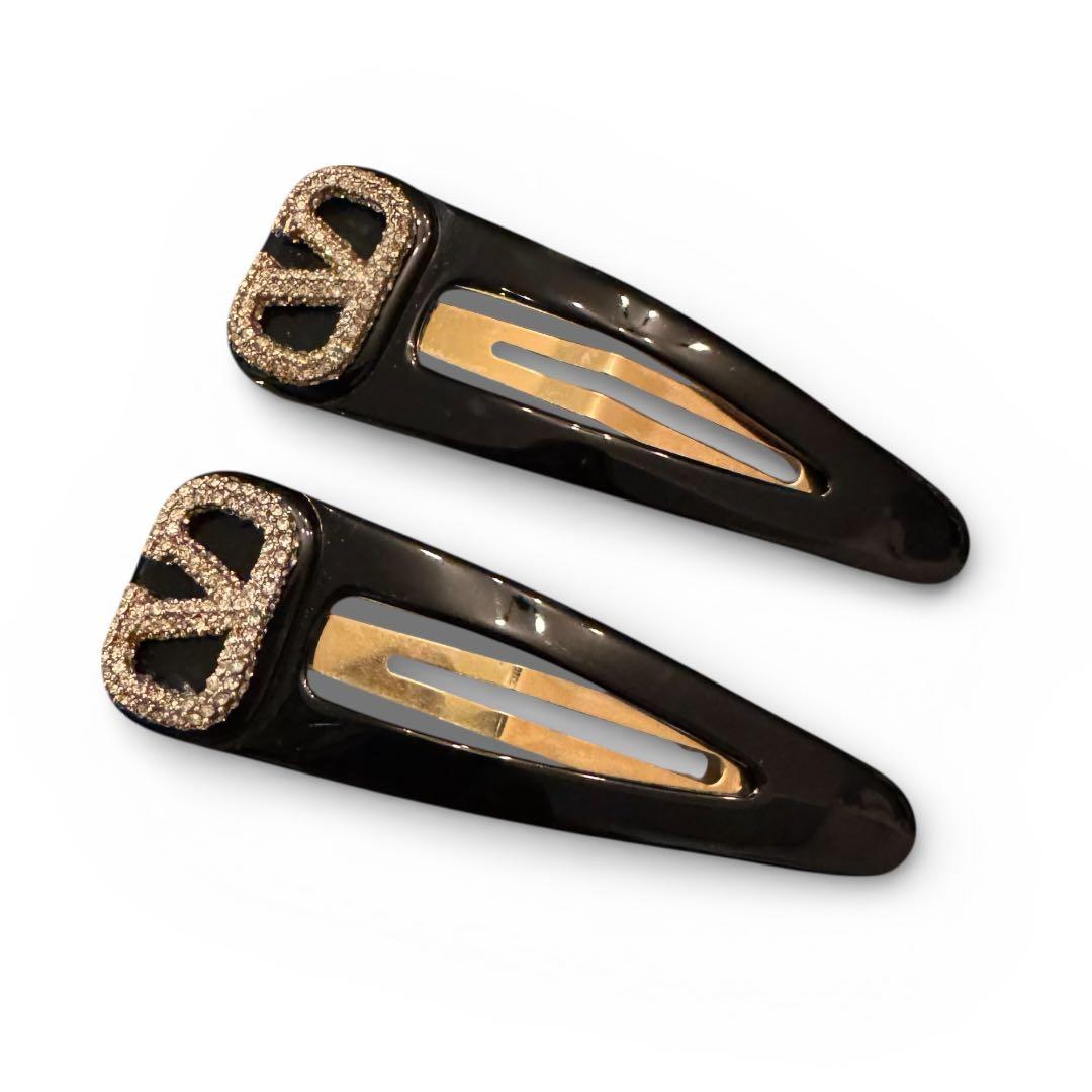 VALENTINO ヴァレンティノ ヘアピン ヘアクリップ ブラック ゴールド