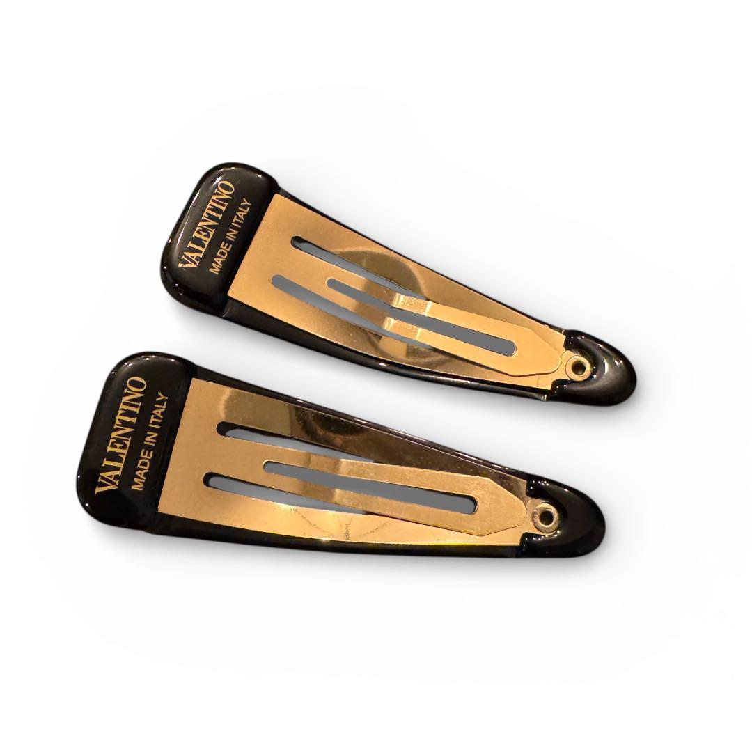VALENTINO ヴァレンティノ ヘアピン ヘアクリップ ブラック ゴールド