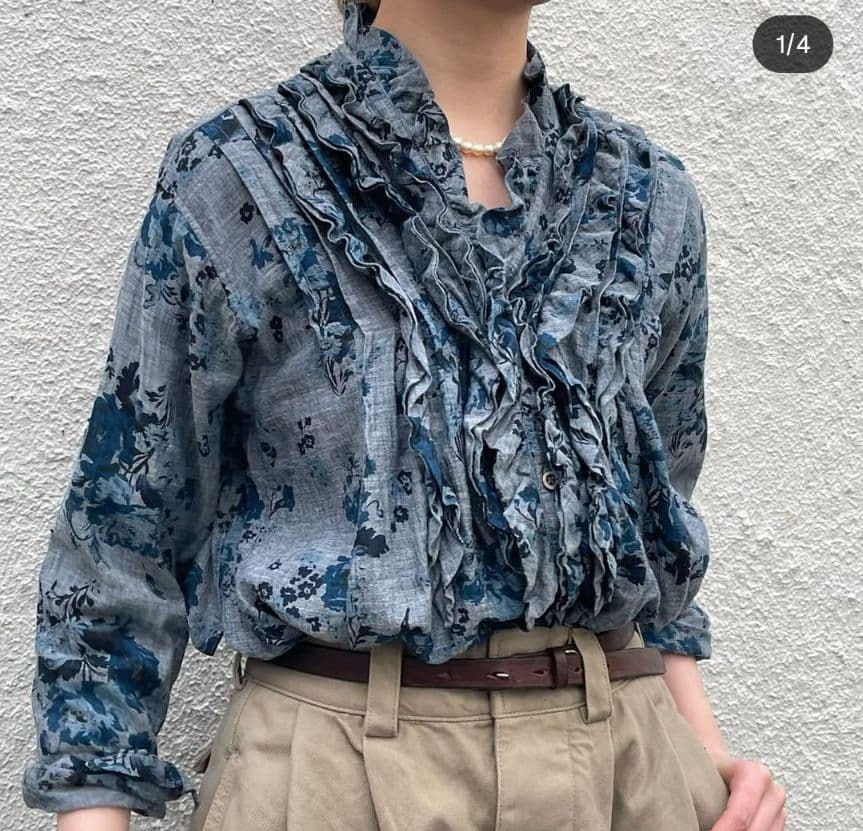 45R45rpm カーゼローズプリントのカシュクール（インディゴ）