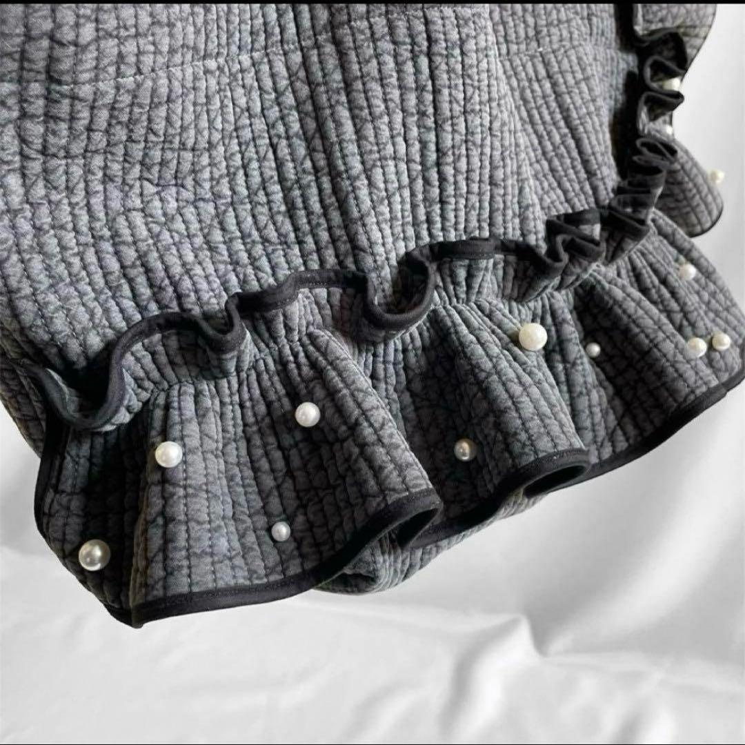 新作♡ヌビバッグ　フリルギャザー　ダークグレー×ブラック　パール　底板マグネット