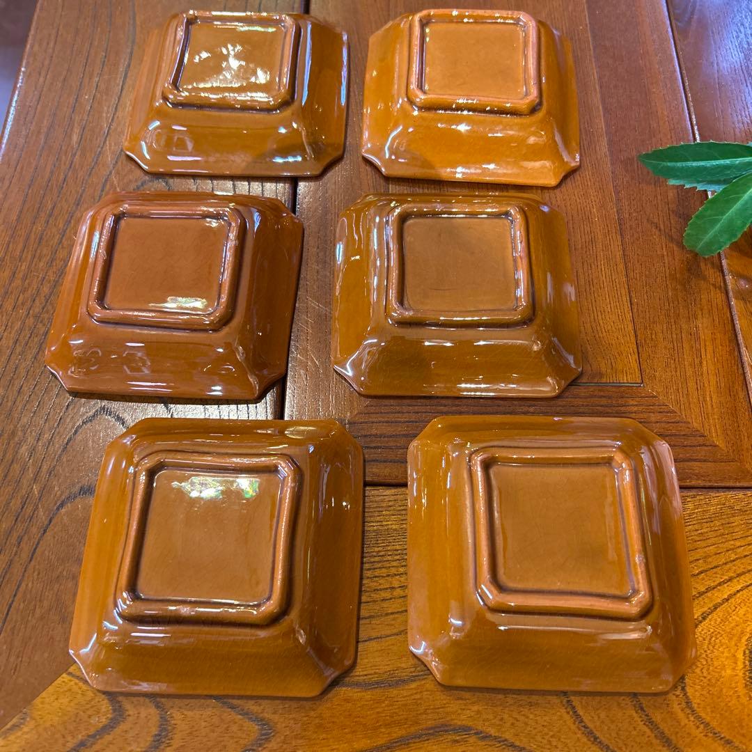 珉平焼 民平焼 小皿 淡路珉平焼 手塩皿 アンティーク　6枚 柿釉薬