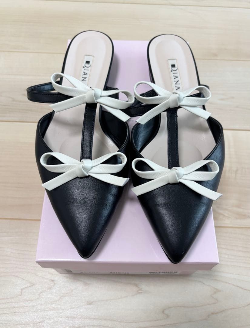 diana ダイアナ　プチリボンミュール　ブラック　アイボリー　Lサイズ