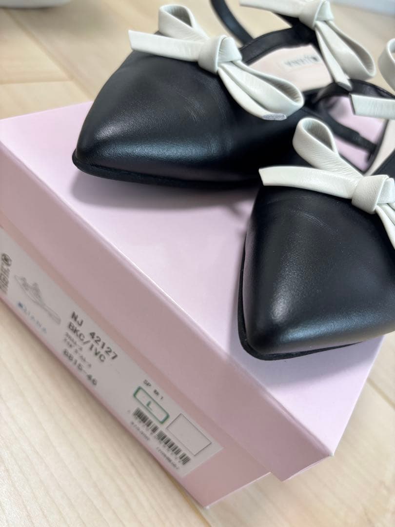 diana ダイアナ　プチリボンミュール　ブラック　アイボリー　Lサイズ