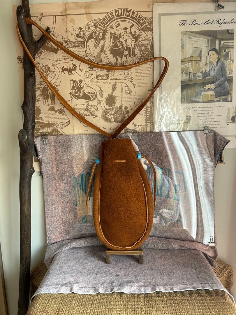 ディアスキン巾着　キャメル　スエード