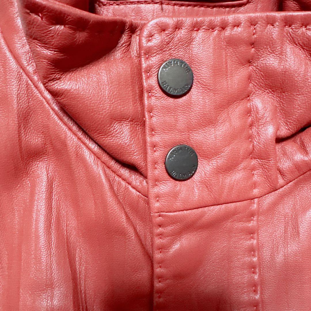 【美品】BALMAIN レザーコート Lサイズ レッド