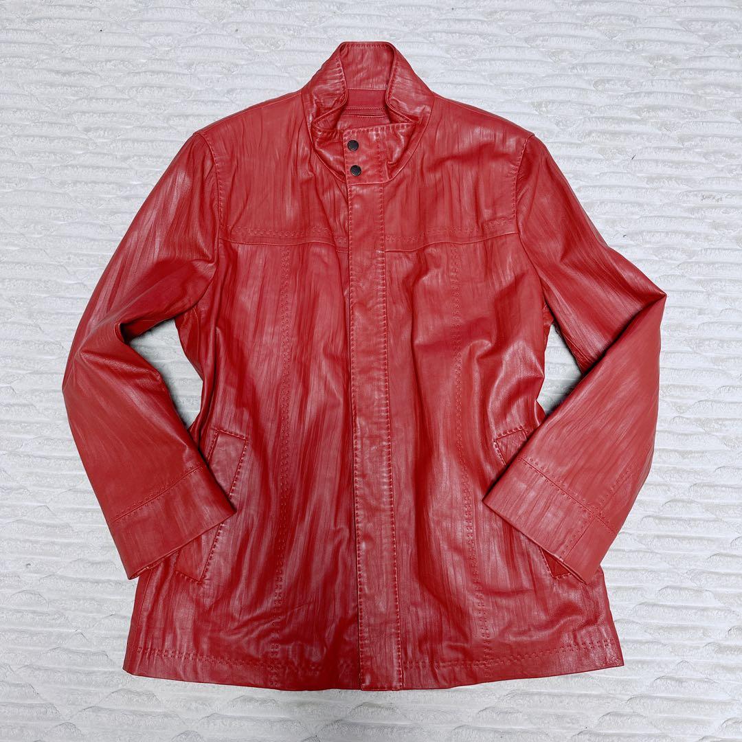 【美品】BALMAIN レザーコート Lサイズ レッド