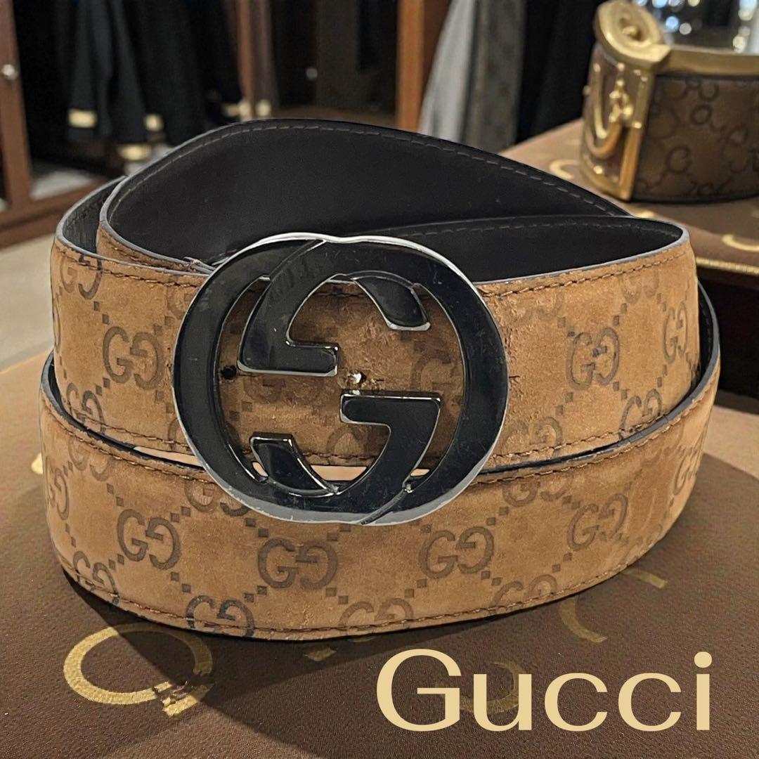 GUCCIグッチGGパターン ブラウン　スエードレザーベルト