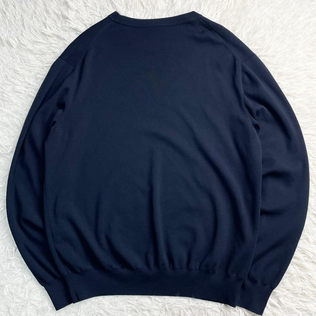 美品 希少 XLサイズ Berluti レザー ロゴパッチ ニット ネイビー